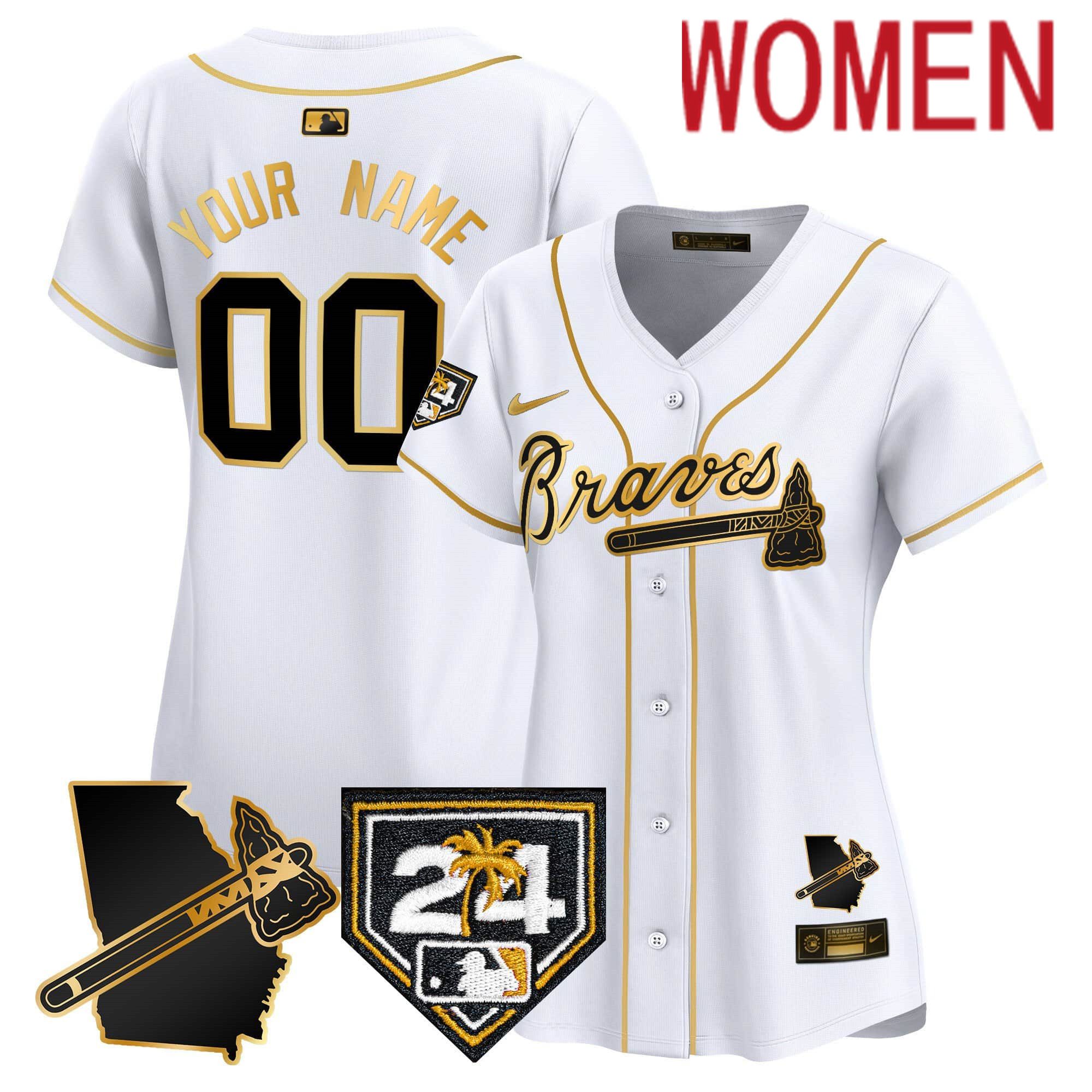 Women Atlanta Braves White Nike 2024 Spring Training & Georgia Patch Vapor Premier Elite Custom MLB Jersey